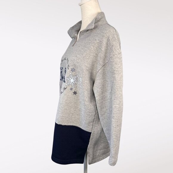 Vintage LA Graphic Quarter Zip Oversized Sweatshirt Gray Blue Medium - Picture 4 of 9